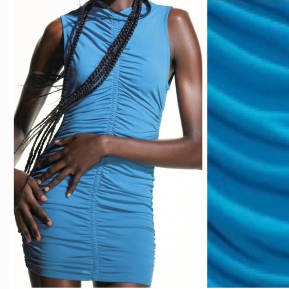 Zara Mini Ruched Blue Dress